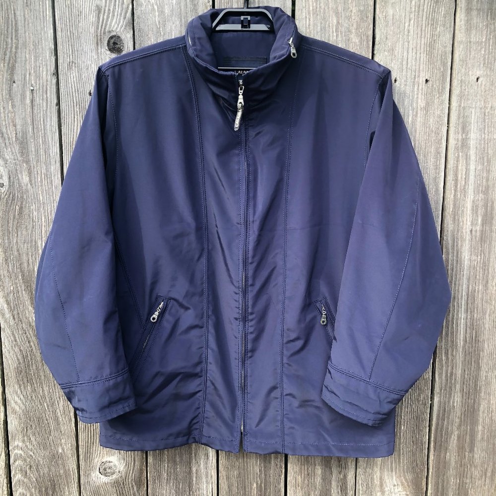 Calamar Men's XL Rain Jacket Full Zip Water Resistant Stowable Hood Navy GR 54